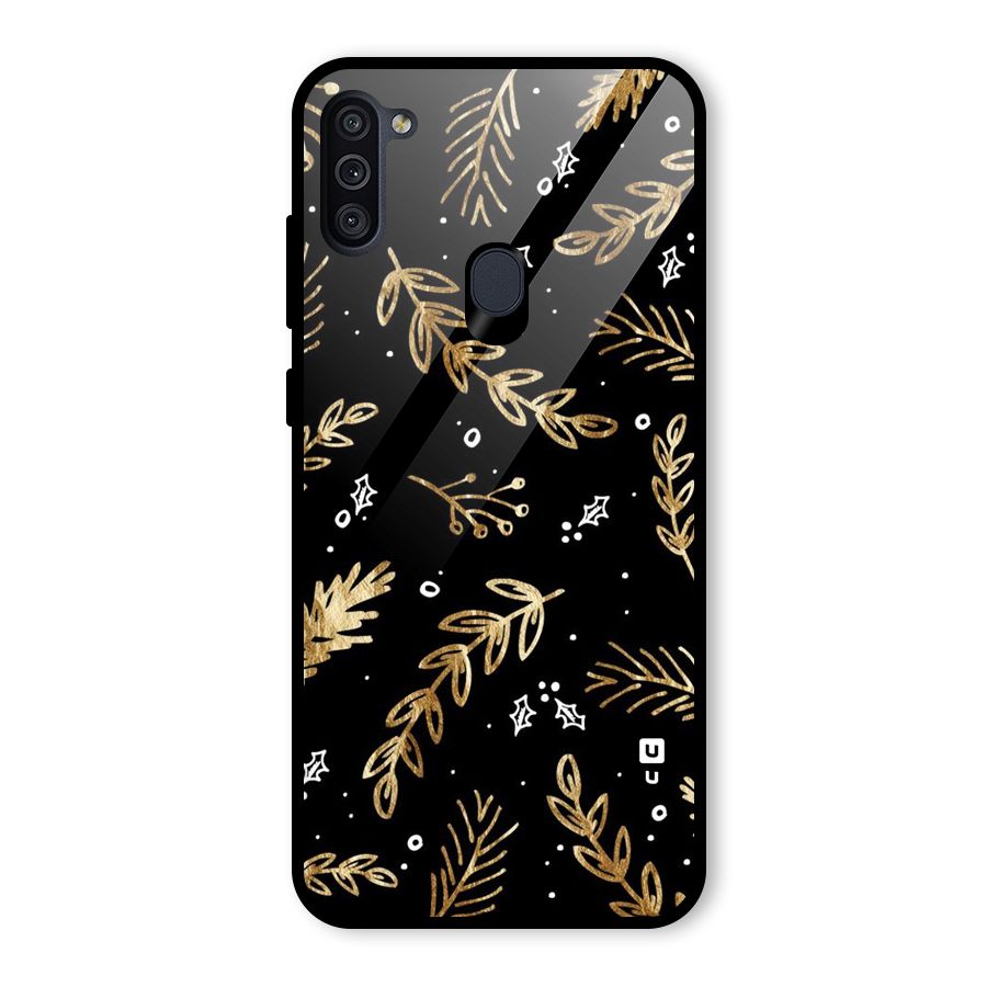 Gold Palm Leaves Glass Back Case for Galaxy M11