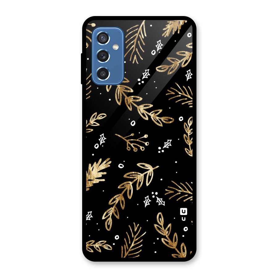 Gold Palm Leaves Glass Back Case for Galaxy M52 5G