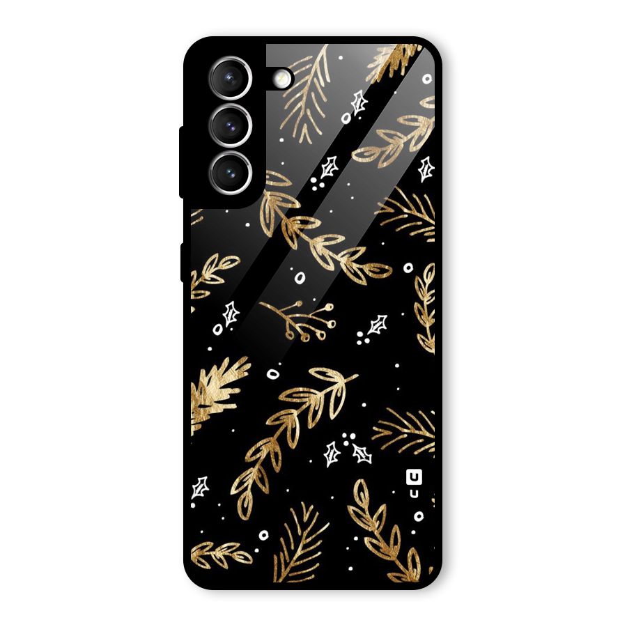 Gold Palm Leaves Glass Back Case for Galaxy S21 5G