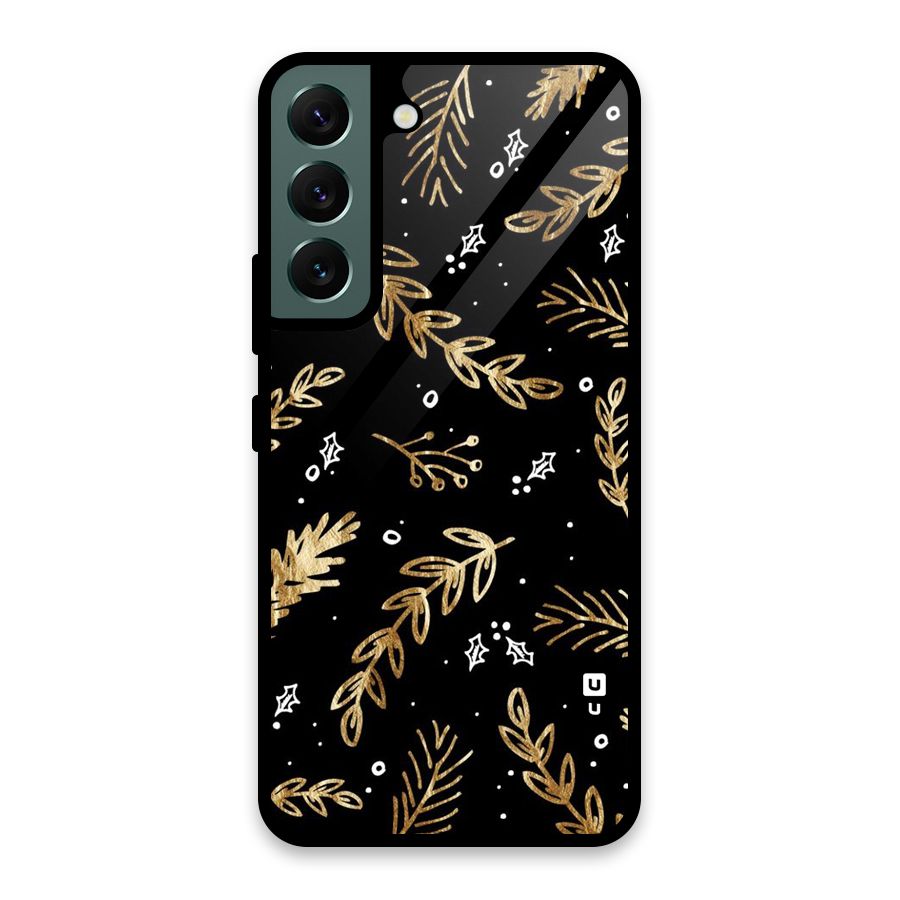 Gold Palm Leaves Glass Back Case for Galaxy S22 5G