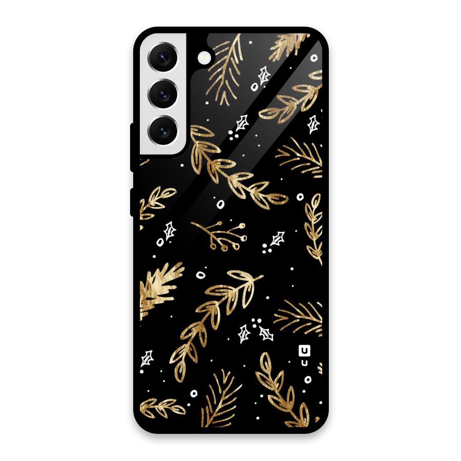 Gold Palm Leaves Glass Back Case for Galaxy S22 Plus 5G