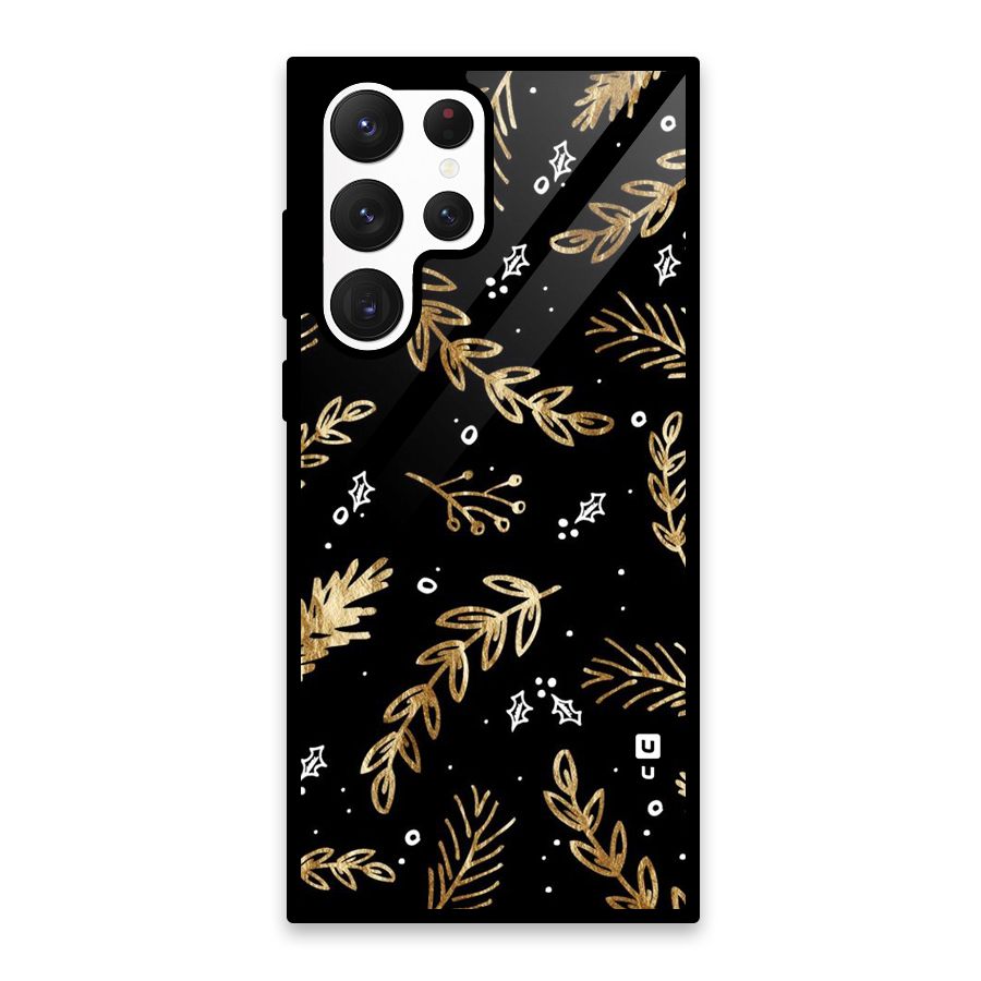 Gold Palm Leaves Glass Back Case for Galaxy S22 Ultra 5G