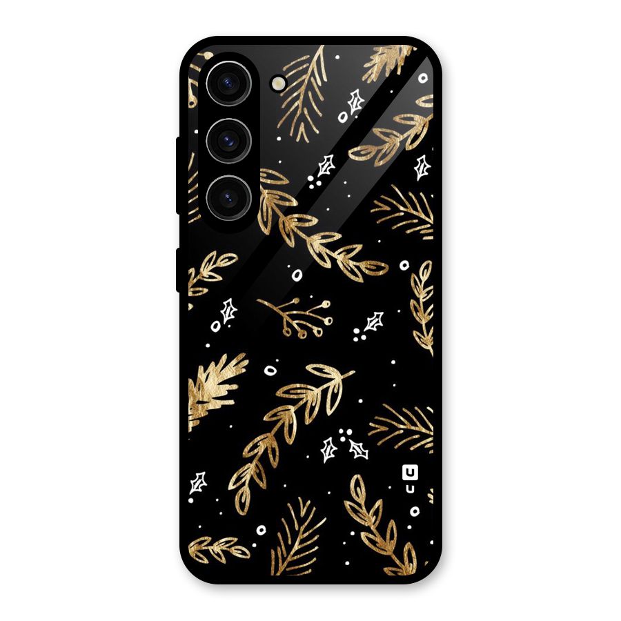 Gold Palm Leaves Glass Back Case for Galaxy S23