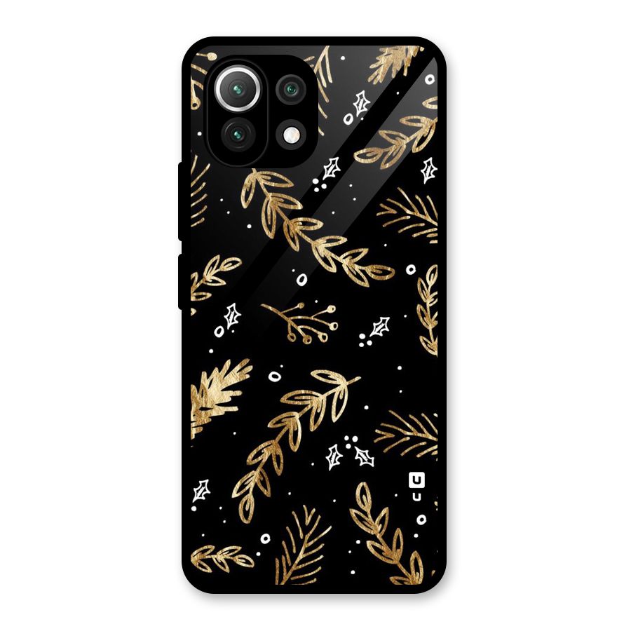 Gold Palm Leaves Glass Back Case for Mi 11 Lite