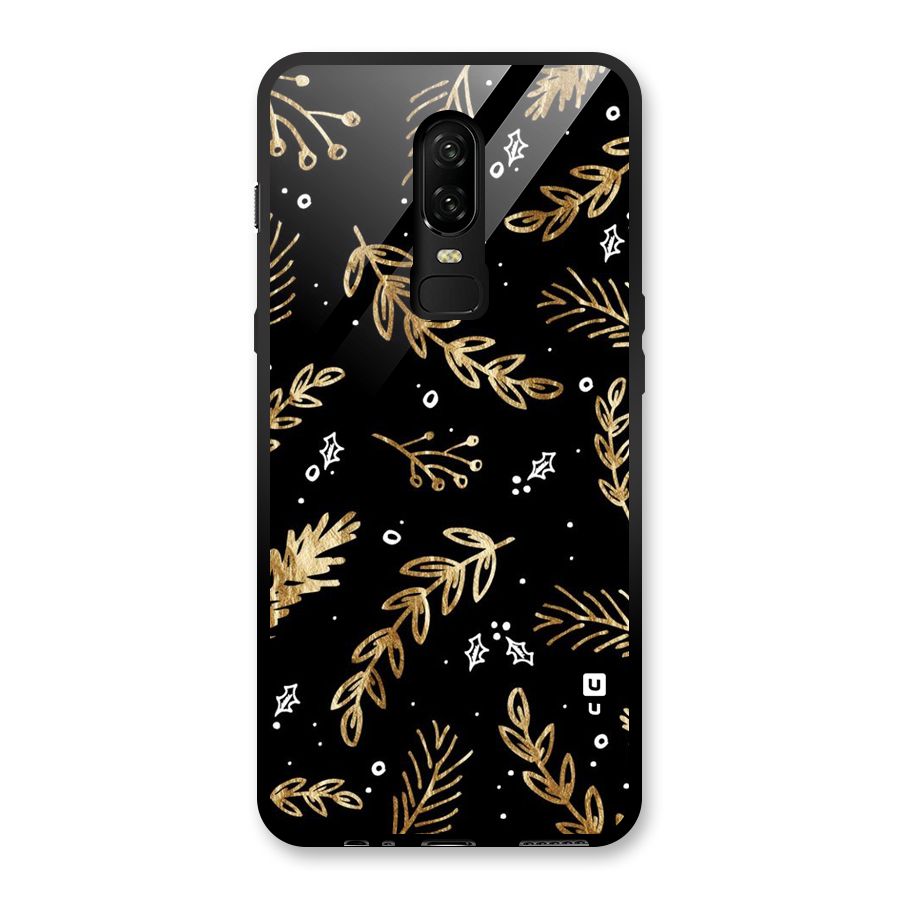 Gold Palm Leaves Glass Back Case for OnePlus 6