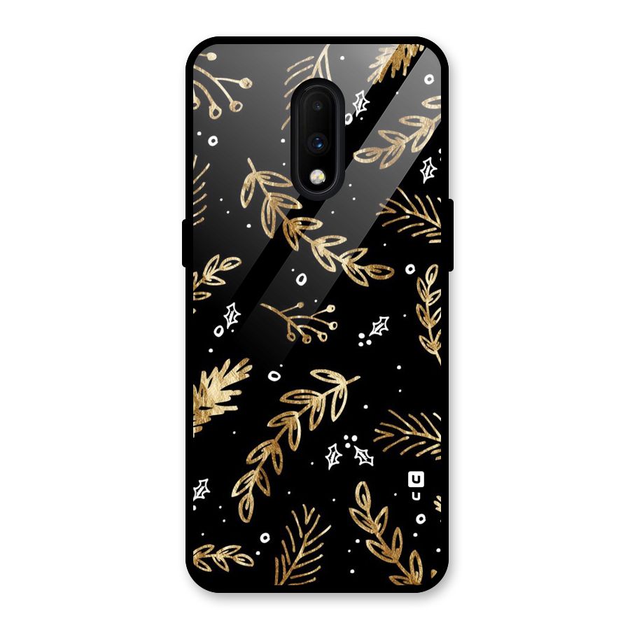 Gold Palm Leaves Glass Back Case for OnePlus 7