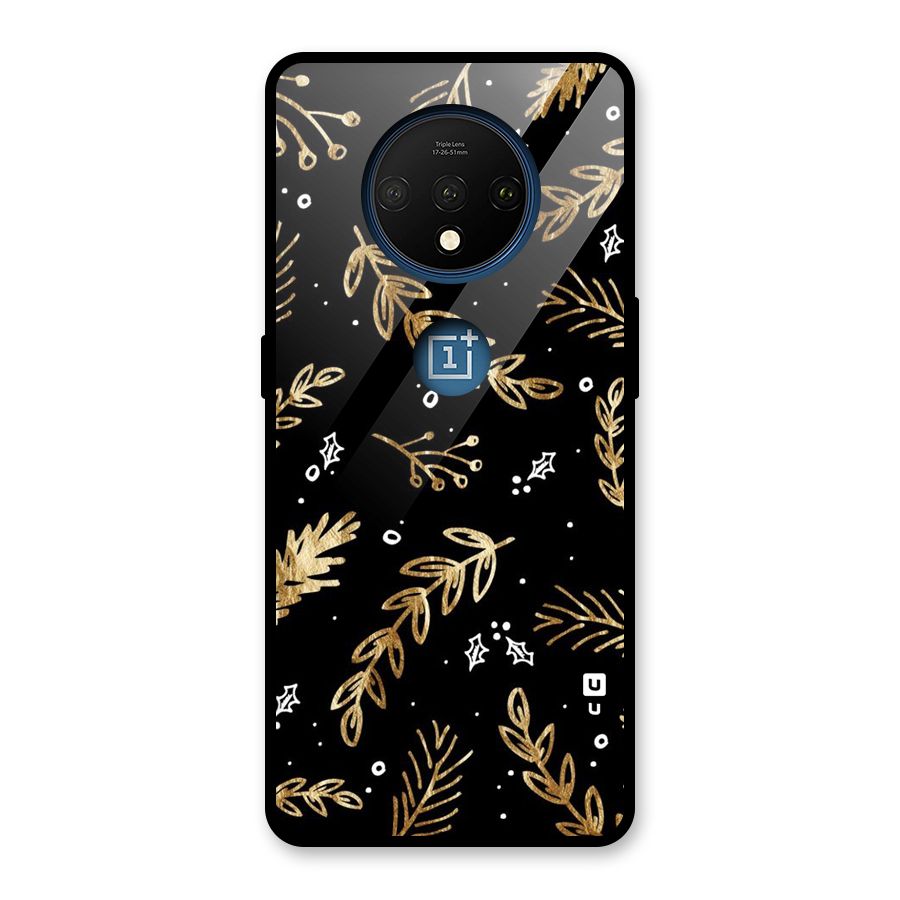 Gold Palm Leaves Glass Back Case for OnePlus 7T