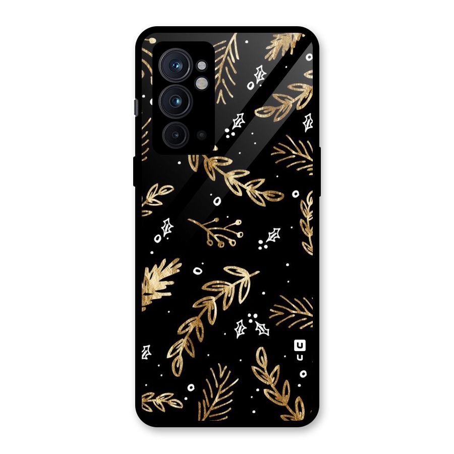 Gold Palm Leaves Glass Back Case for OnePlus 9RT 5G