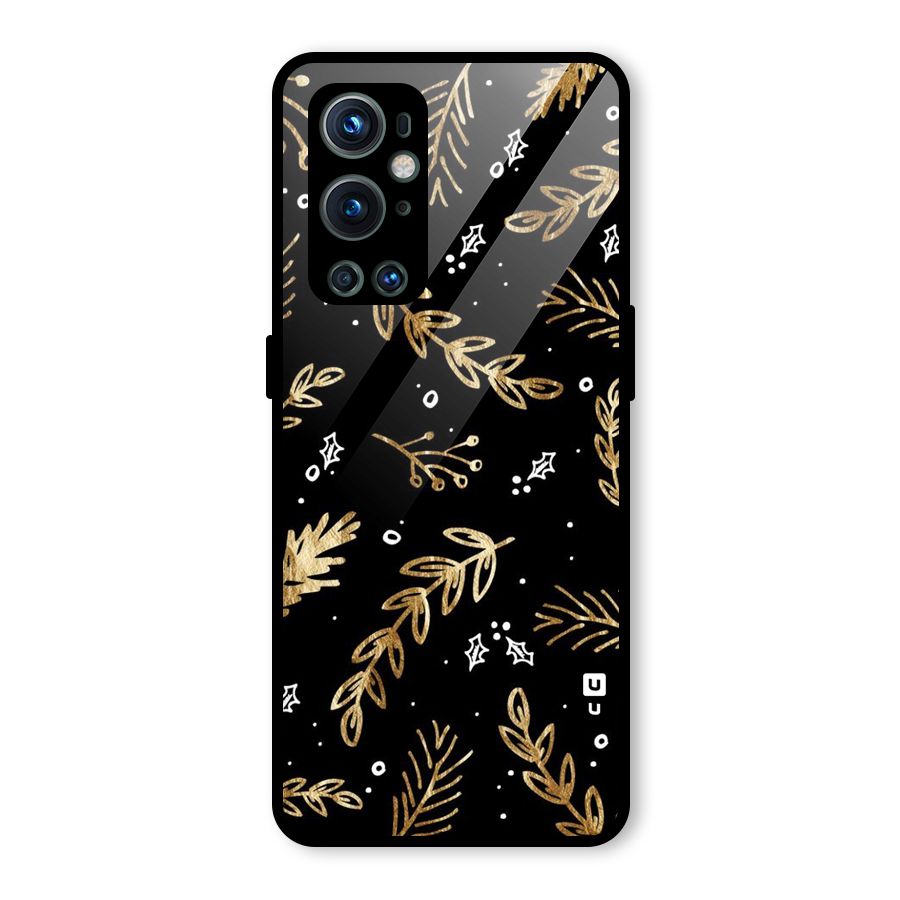 Gold Palm Leaves Glass Back Case for OnePlus 9 Pro