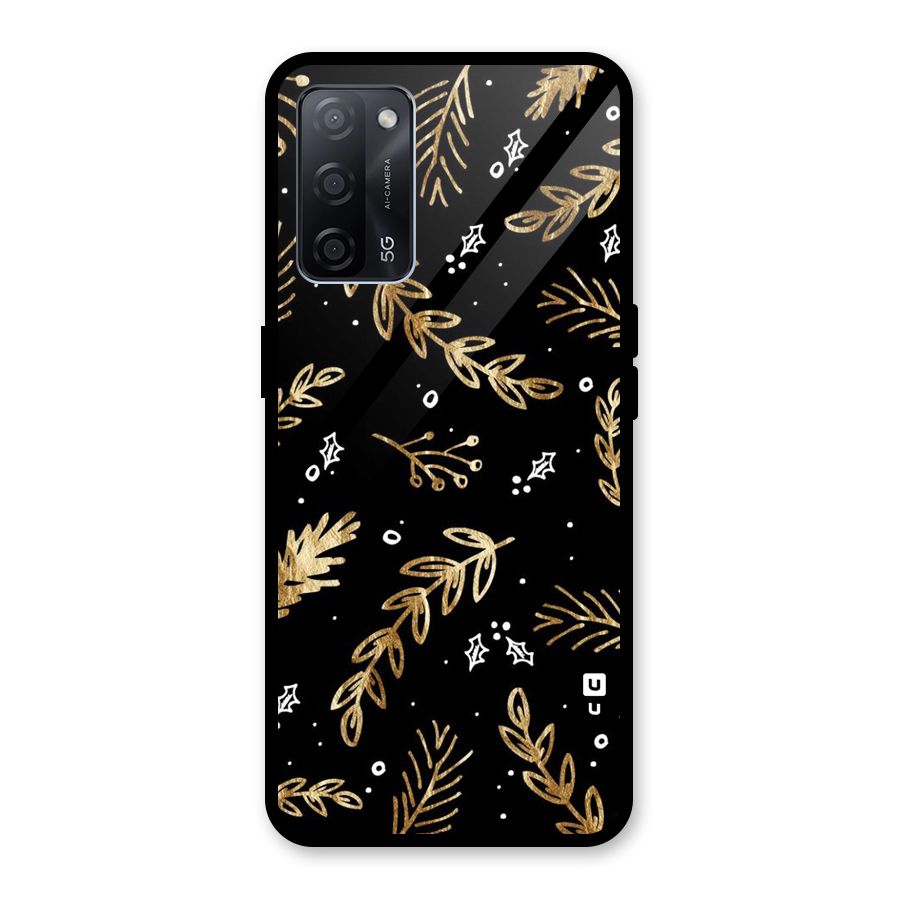 Gold Palm Leaves Glass Back Case for Oppo A53s 5G