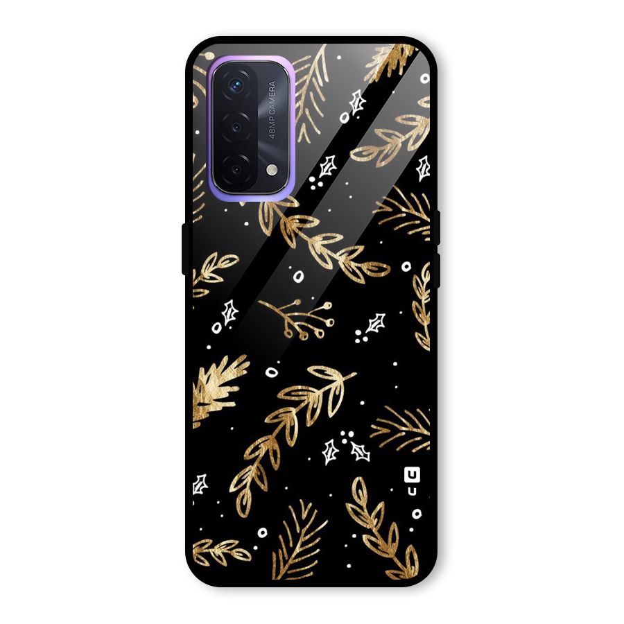 Gold Palm Leaves Glass Back Case for Oppo A74 5G