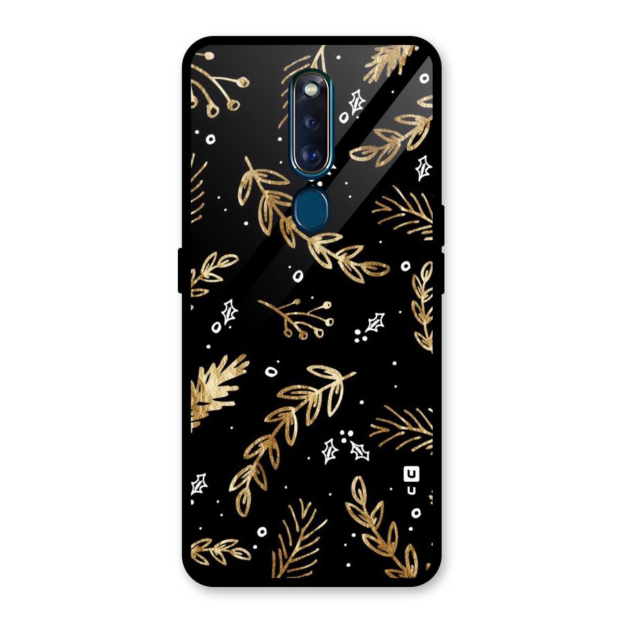Gold Palm Leaves Glass Back Case for Oppo F11 Pro