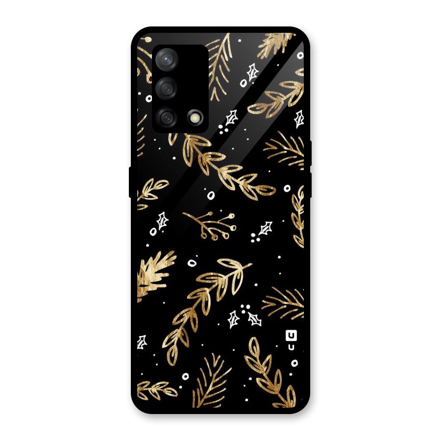 Gold Palm Leaves Glass Back Case for Oppo F19