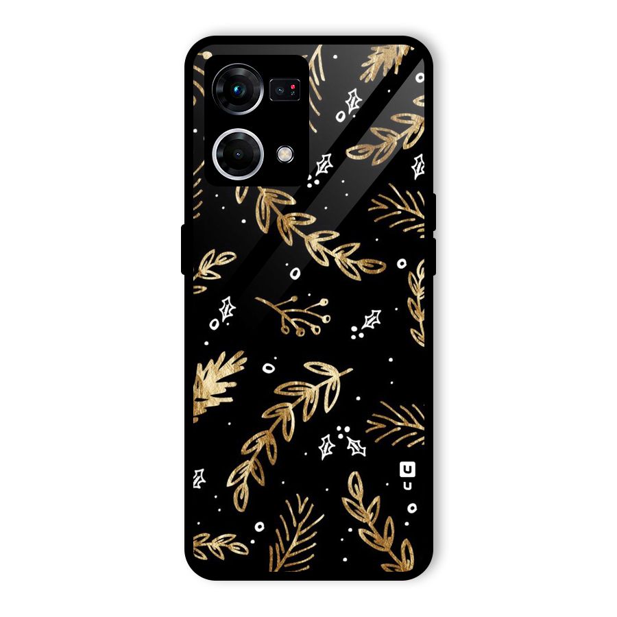 Gold Palm Leaves Glass Back Case for Oppo F21 Pro 5G