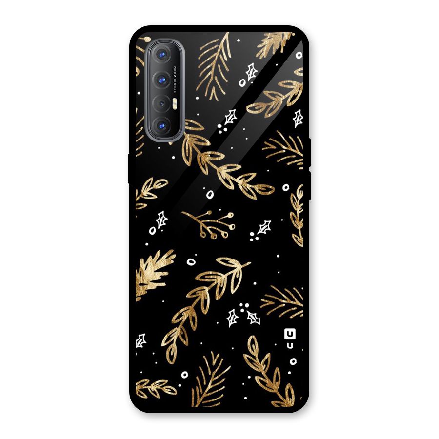 Gold Palm Leaves Glass Back Case for Oppo Reno3 Pro