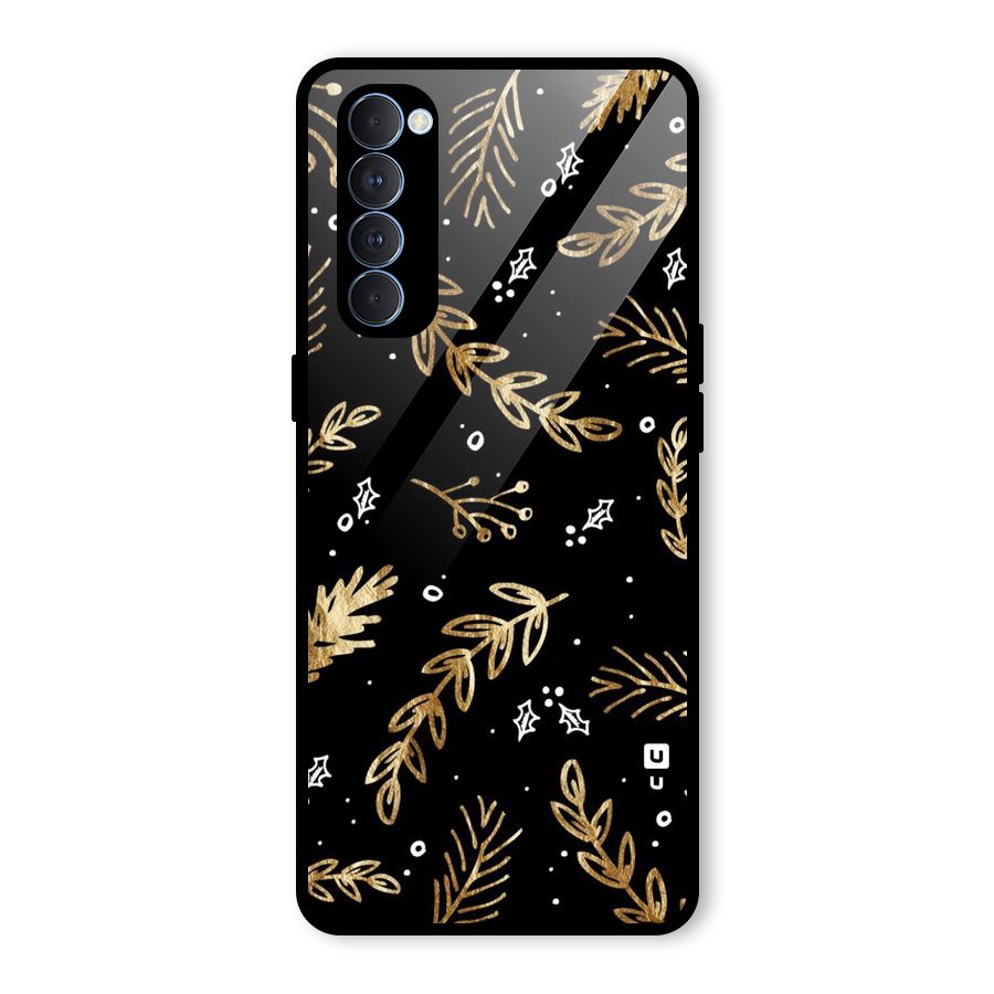 Gold Palm Leaves Glass Back Case for Oppo Reno4 Pro