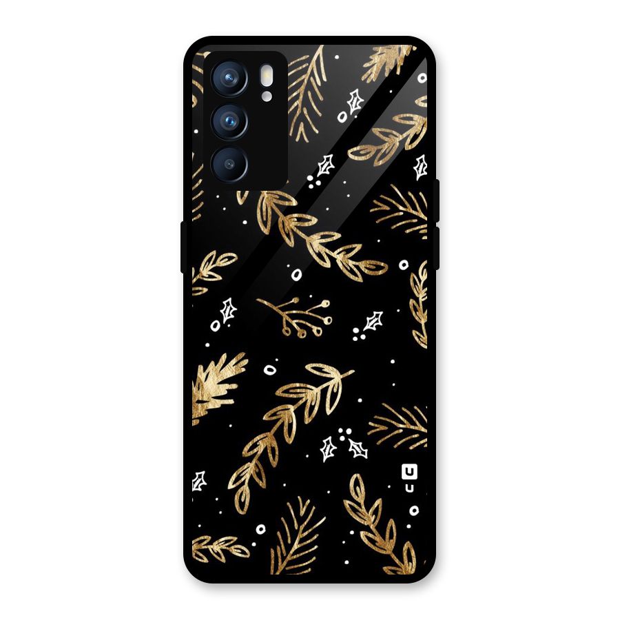 Gold Palm Leaves Glass Back Case for Oppo Reno6 5G