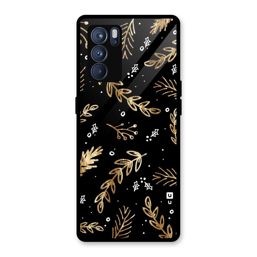 Gold Palm Leaves Glass Back Case for Oppo Reno6 Pro 5G