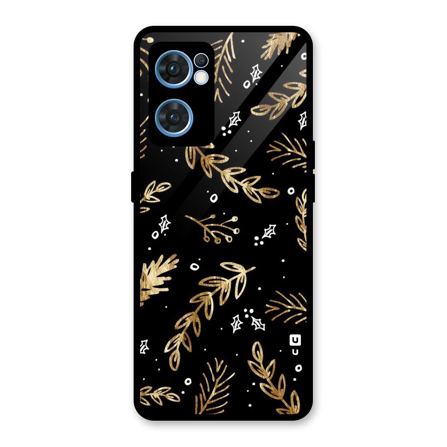Gold Palm Leaves Glass Back Case for Oppo Reno7 5G