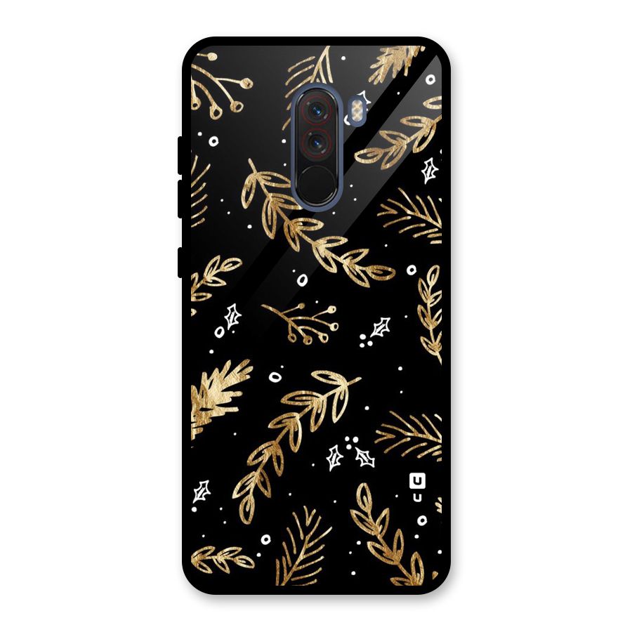 Gold Palm Leaves Glass Back Case for Poco F1