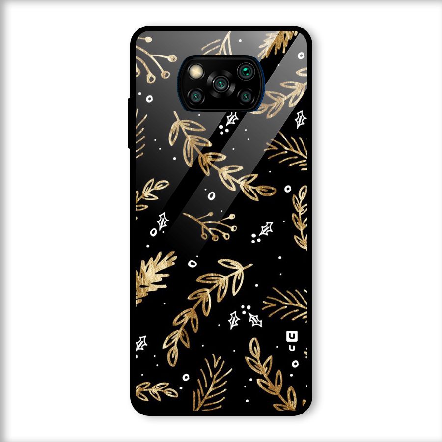 Gold Palm Leaves Glass Back Case for Poco X3