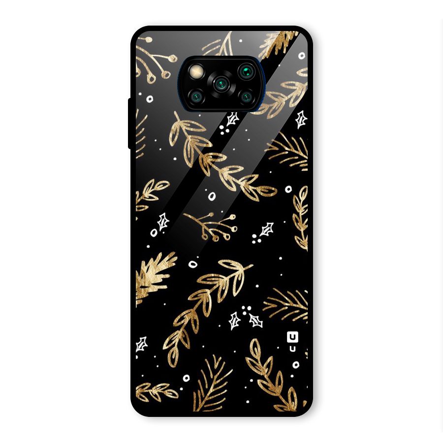 Gold Palm Leaves Glass Back Case for Poco X3 Pro