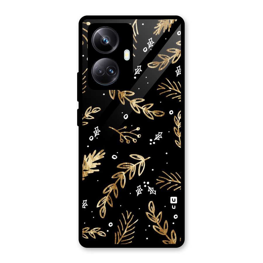 Gold Palm Leaves Glass Back Case for Realme 10 Pro Plus