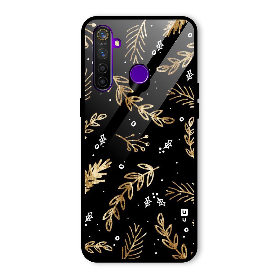 Gold Palm Leaves Glass Back Case for Realme 5 Pro