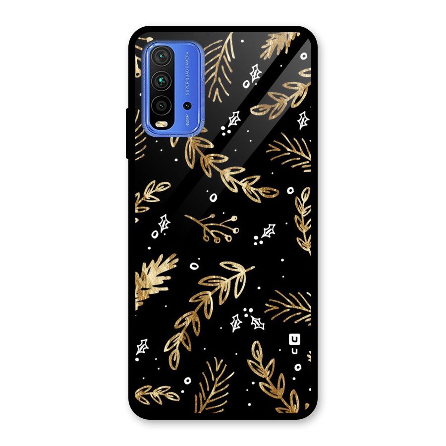 Gold Palm Leaves Glass Back Case for Redmi 9 Power
