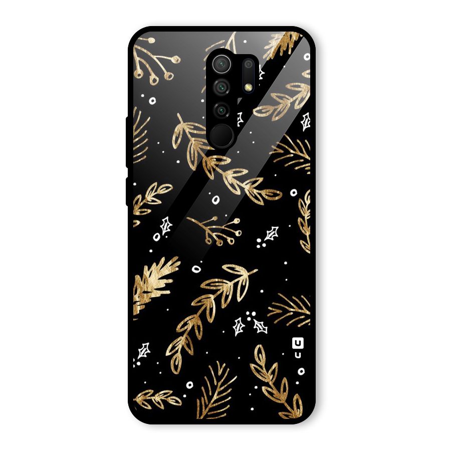Gold Palm Leaves Glass Back Case for Redmi 9 Prime