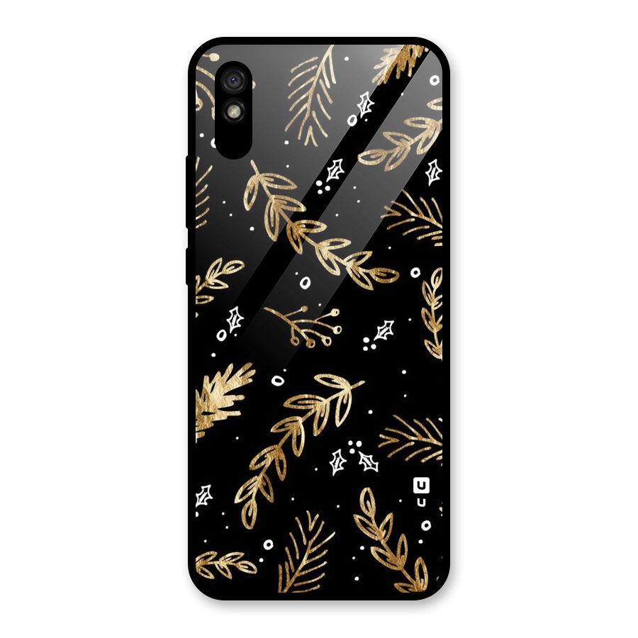 Gold Palm Leaves Glass Back Case for Redmi 9i