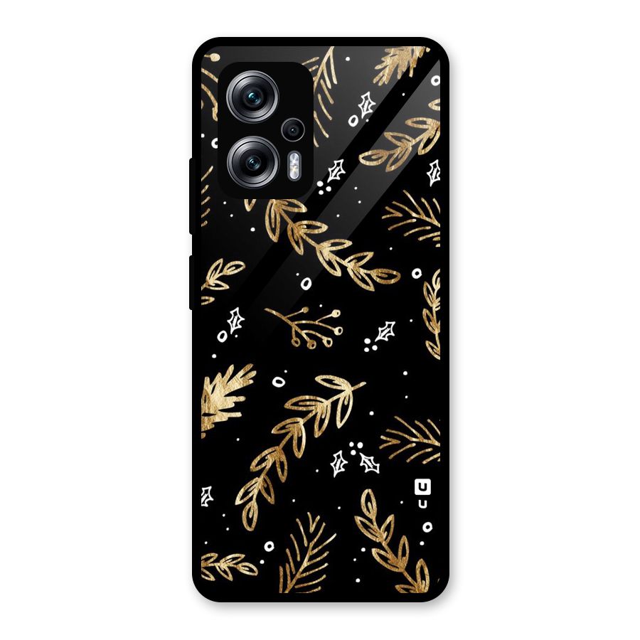 Gold Palm Leaves Glass Back Case for Redmi K50i