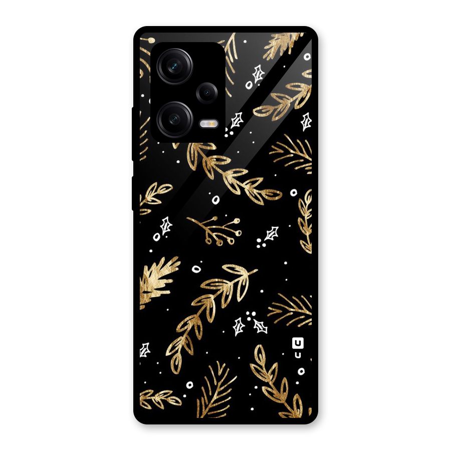 Gold Palm Leaves Glass Back Case for Redmi Note 12 Pro