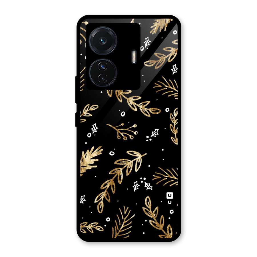 Gold Palm Leaves Glass Back Case for Vivo T1 Pro