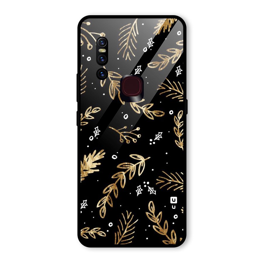 Gold Palm Leaves Glass Back Case for Vivo V15
