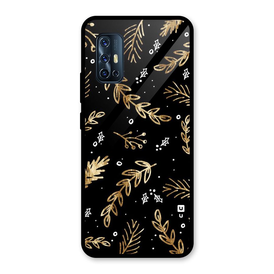 Gold Palm Leaves Glass Back Case for Vivo V17