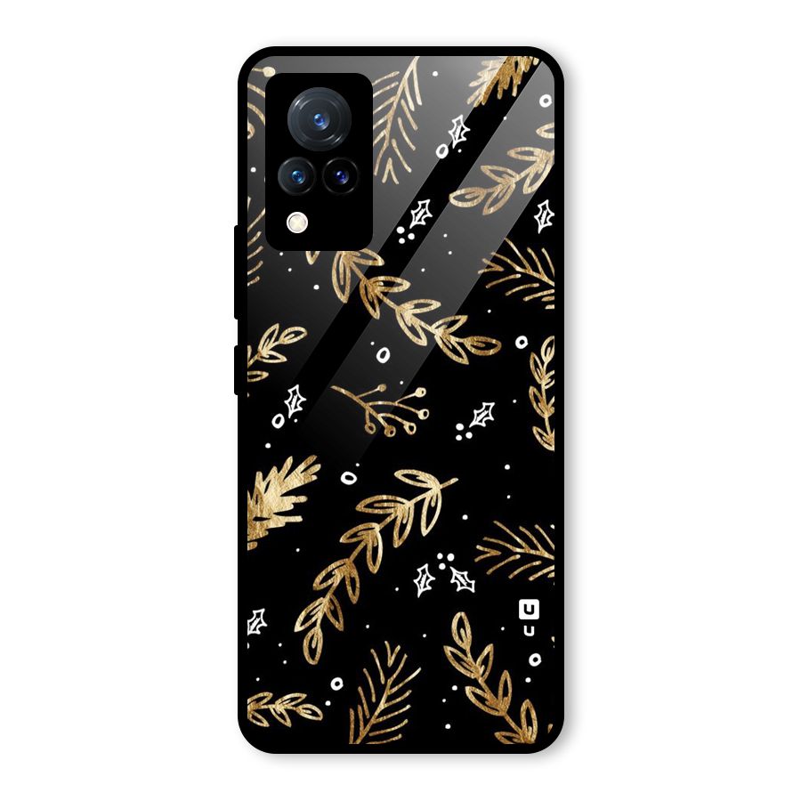 Gold Palm Leaves Glass Back Case for Vivo V21 5G