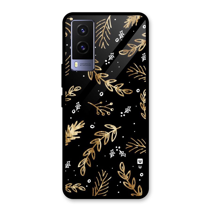 Gold Palm Leaves Glass Back Case for Vivo V21e 5G