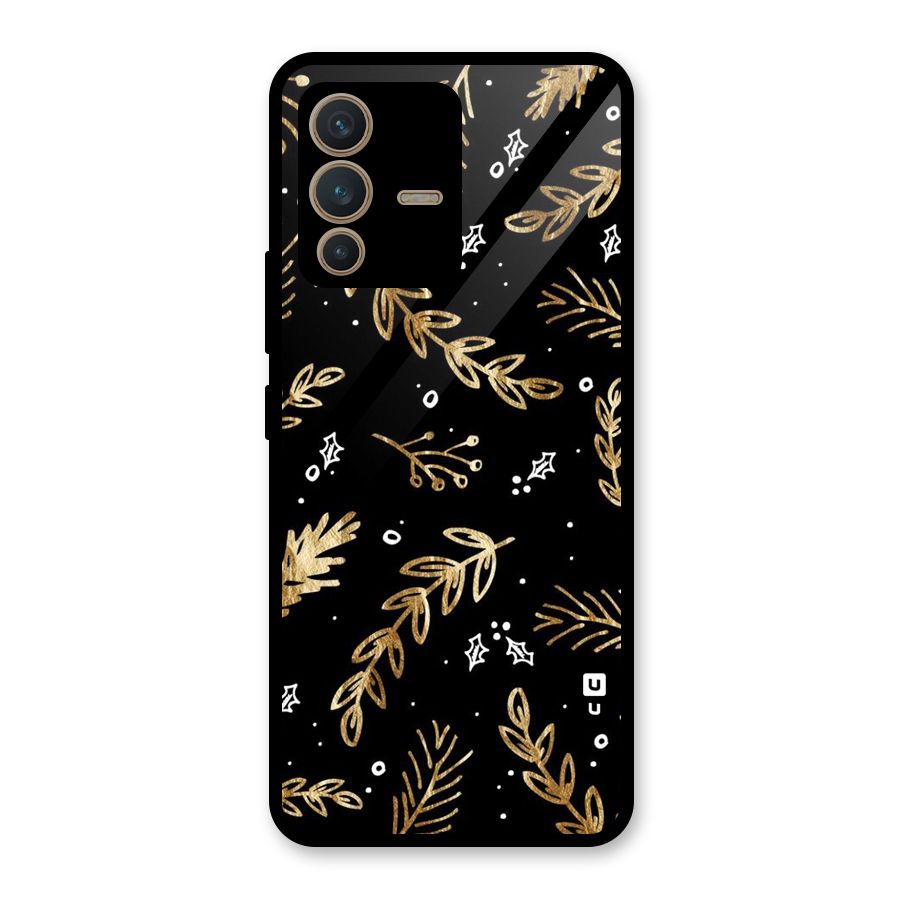 Gold Palm Leaves Glass Back Case for Vivo V23 5G
