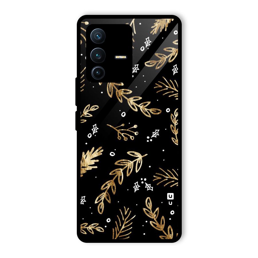 Gold Palm Leaves Glass Back Case for Vivo V23 Pro