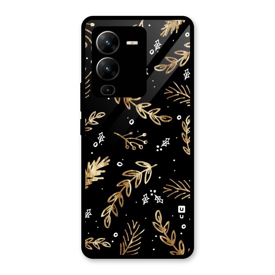 Gold Palm Leaves Glass Back Case for Vivo V25 Pro