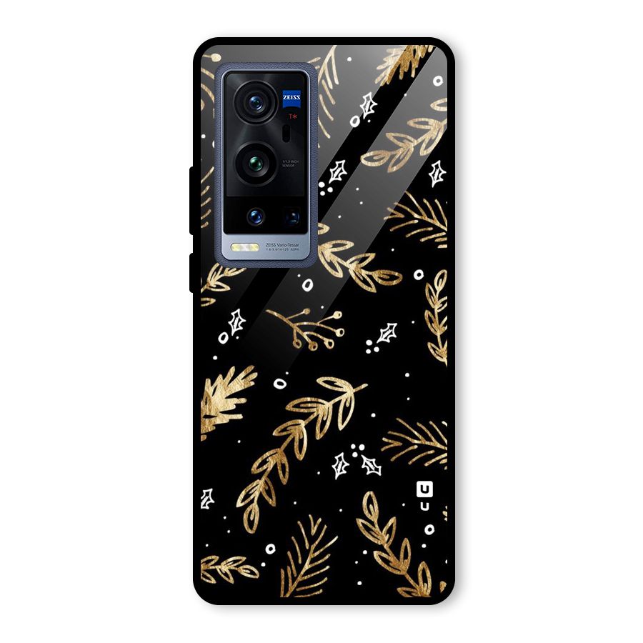Gold Palm Leaves Glass Back Case for Vivo X60 Pro Plus