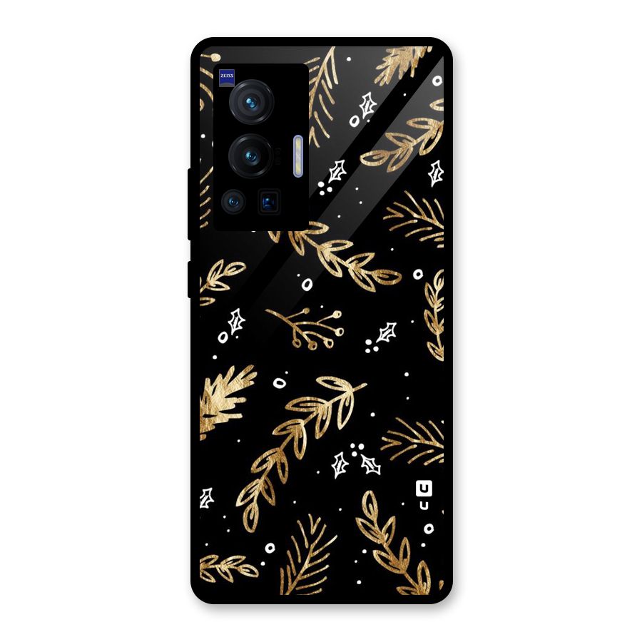 Gold Palm Leaves Glass Back Case for Vivo X70 Pro