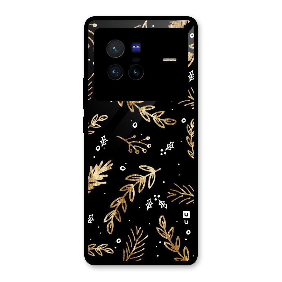 Gold Palm Leaves Glass Back Case for Vivo X80
