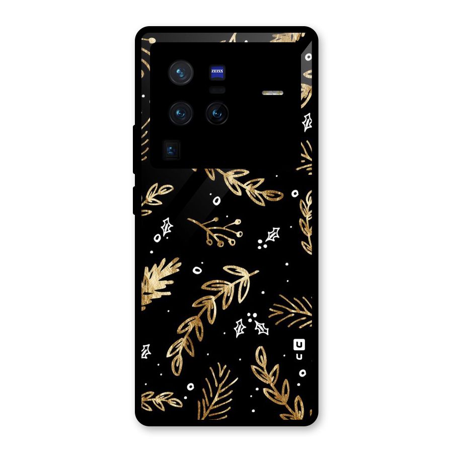 Gold Palm Leaves Glass Back Case for Vivo X80 Pro