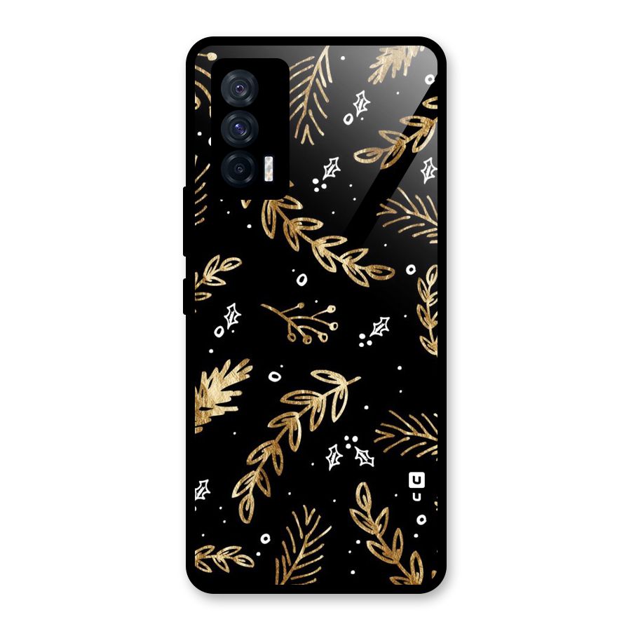 Gold Palm Leaves Glass Back Case for Vivo iQOO 7 5G