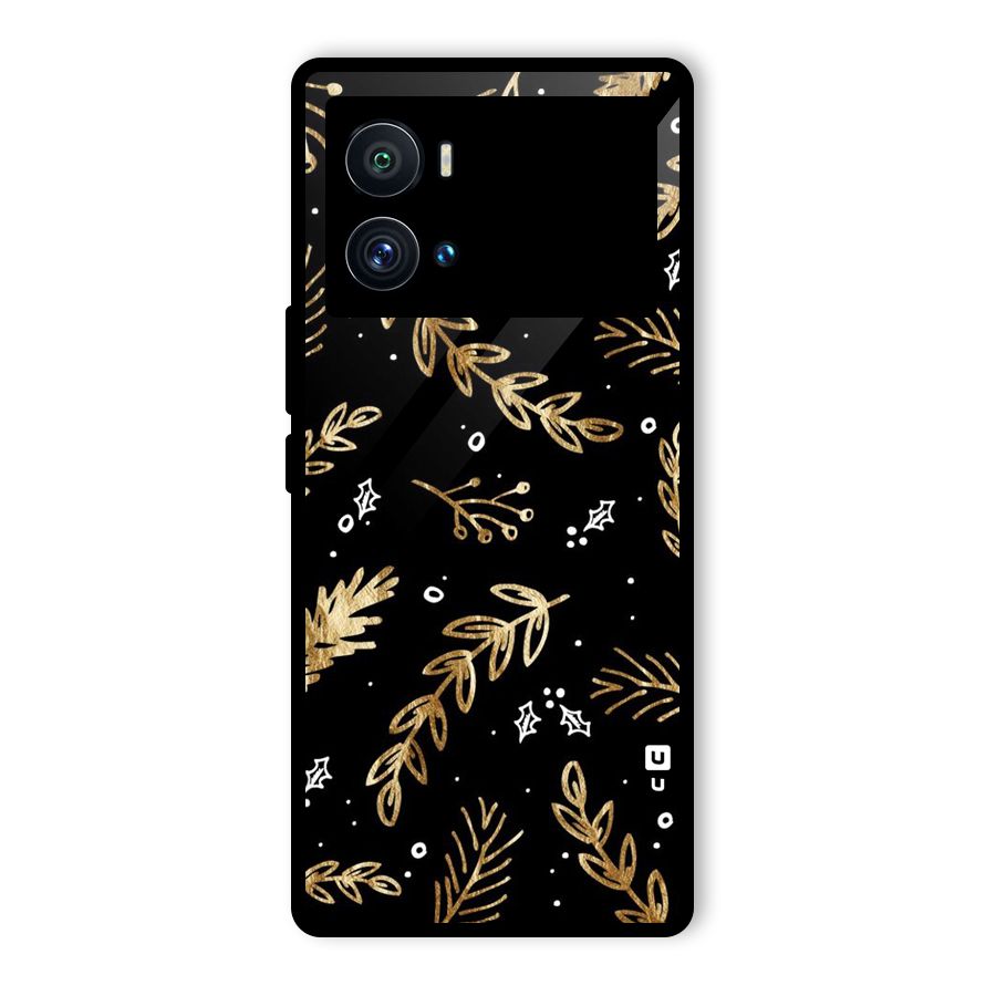 Gold Palm Leaves Glass Back Case for Vivo iQOO 9 Pro