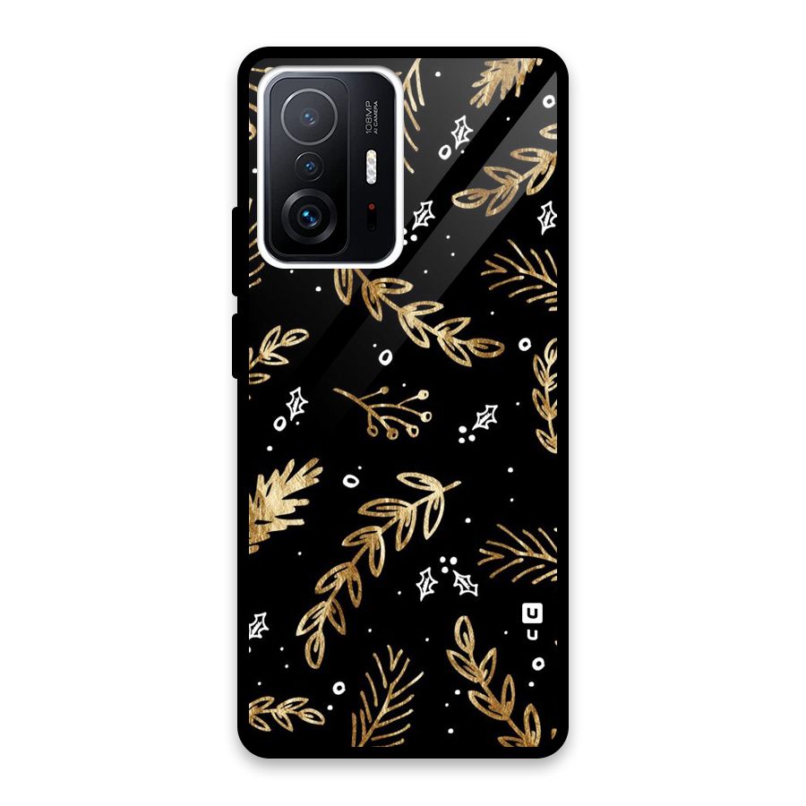 Gold Palm Leaves Glass Back Case for Xiaomi 11T Pro