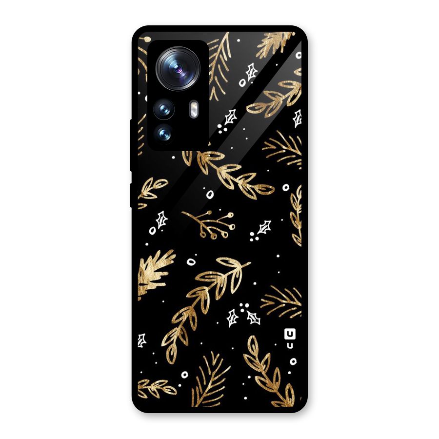 Gold Palm Leaves Glass Back Case for Xiaomi 12 Pro