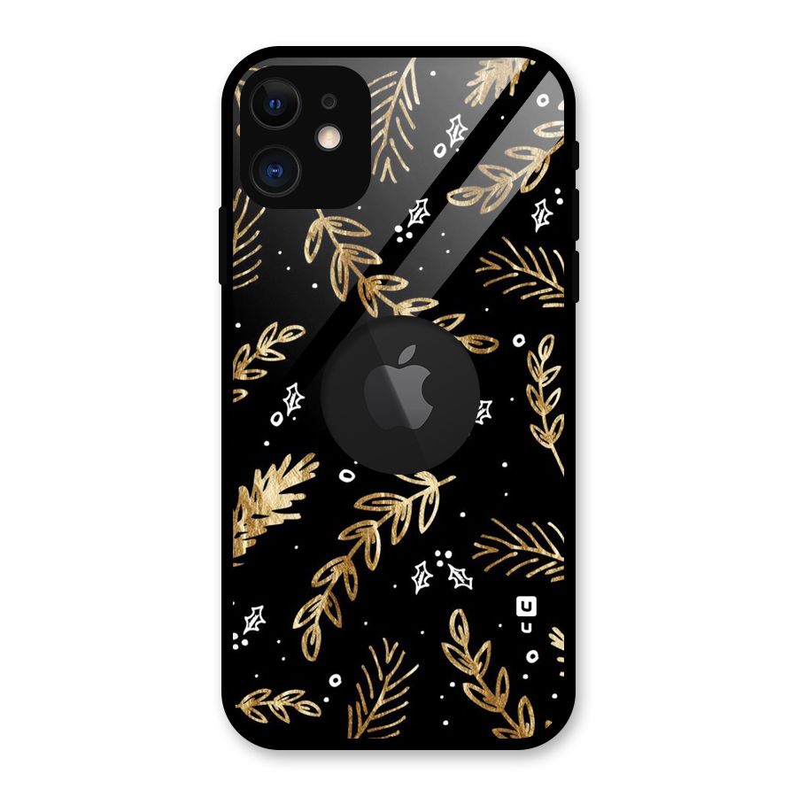 Gold Palm Leaves Glass Back Case for iPhone 11 Logo Cut